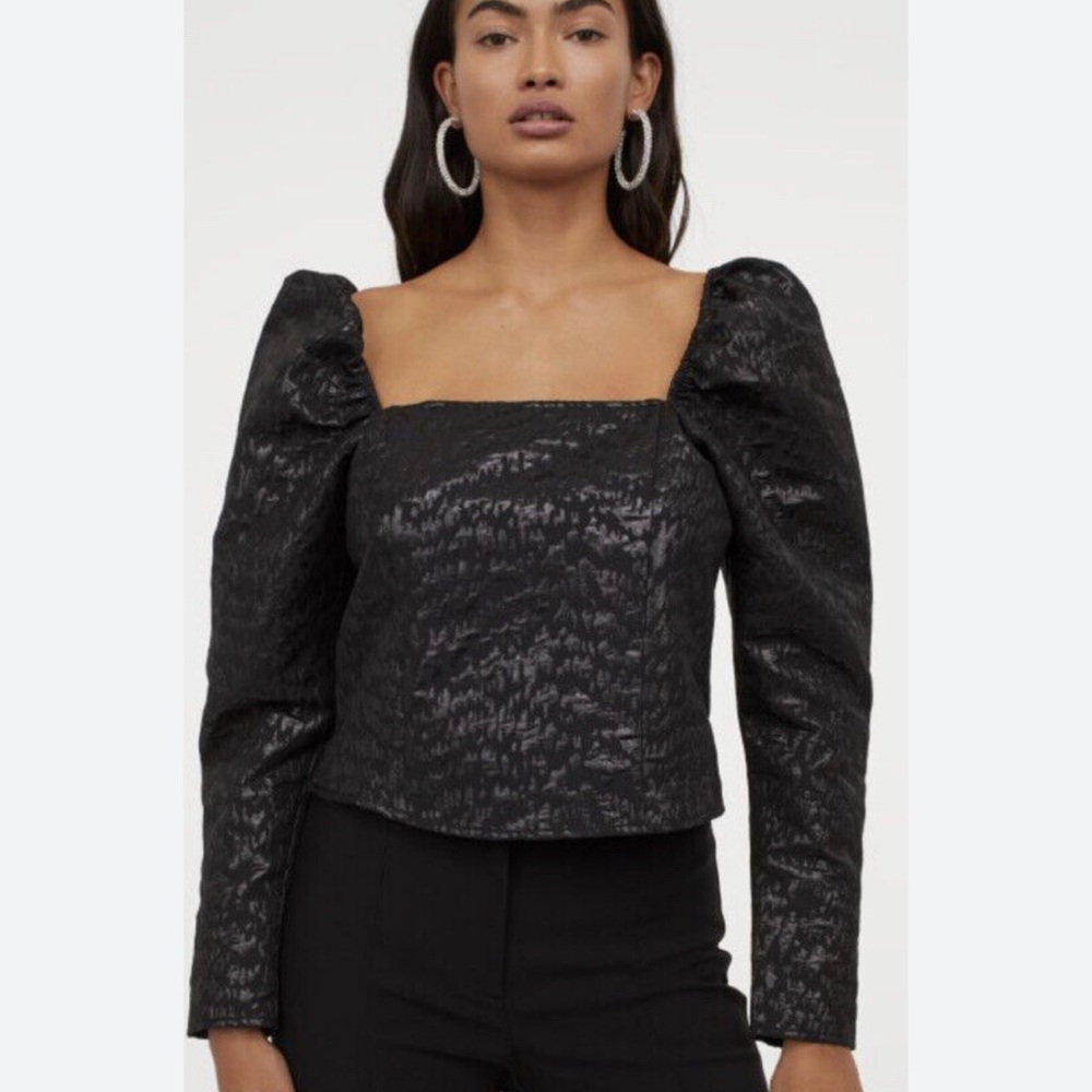 H&M Jacquard Weave Puff Metallic Top